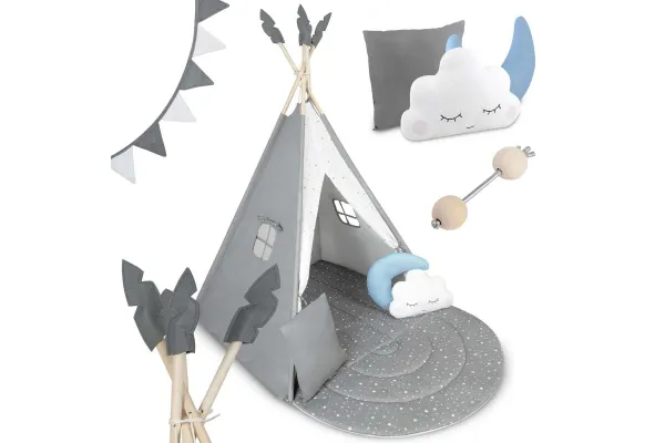 Children's tent Tipi with 3 pillows (Grey)