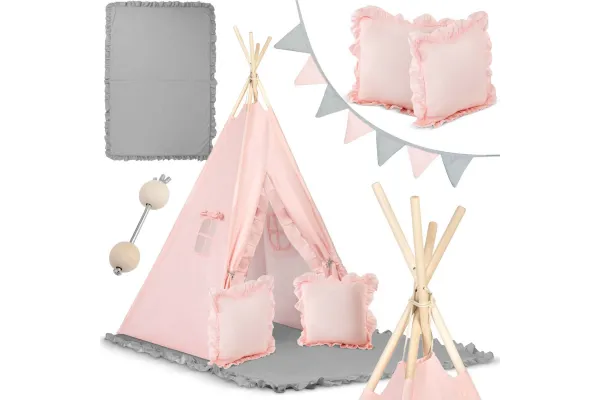 Children's tent Tipi (gray - light rose)