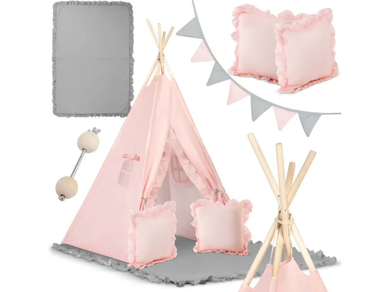 Children's tent Tipi (gray - light rose)