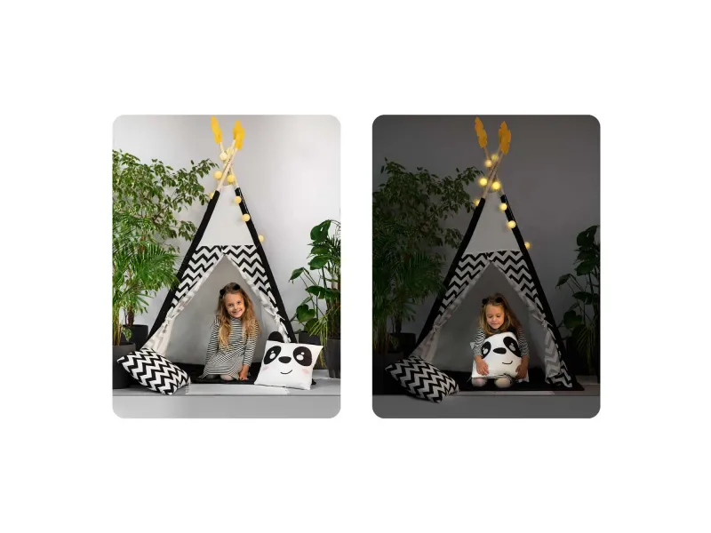 Tipi tent with garlands and lights (Panda)