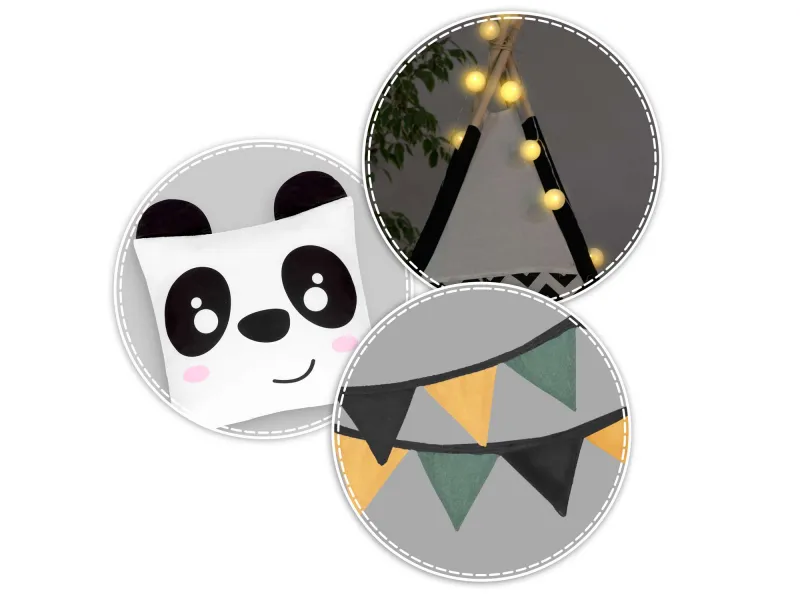 Tipi tent with garlands and lights (Panda)