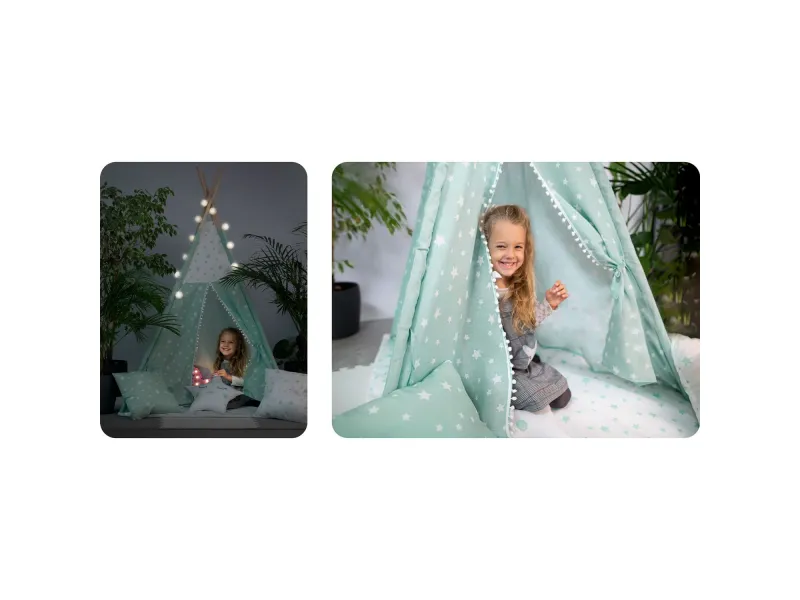 Kids Tent/Tipi with lights (mint in stars)