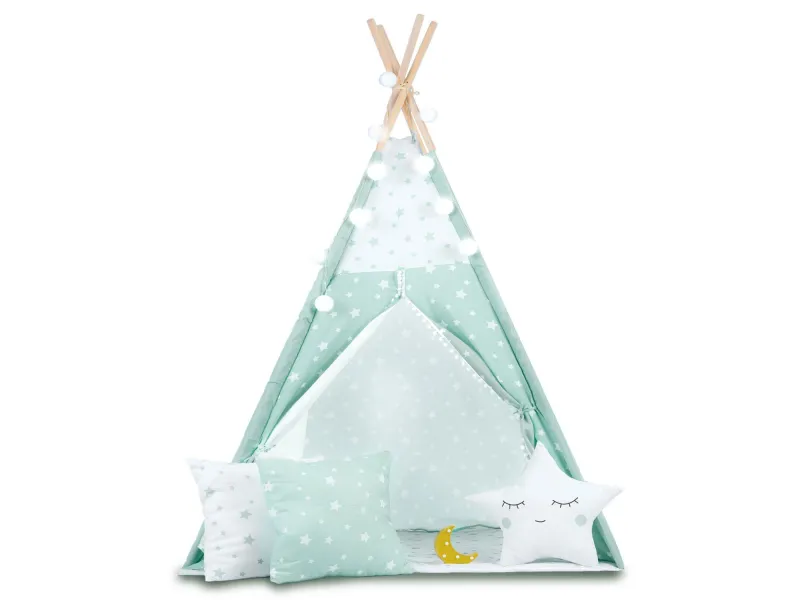 Kids Tent/Tipi with lights (mint in stars)