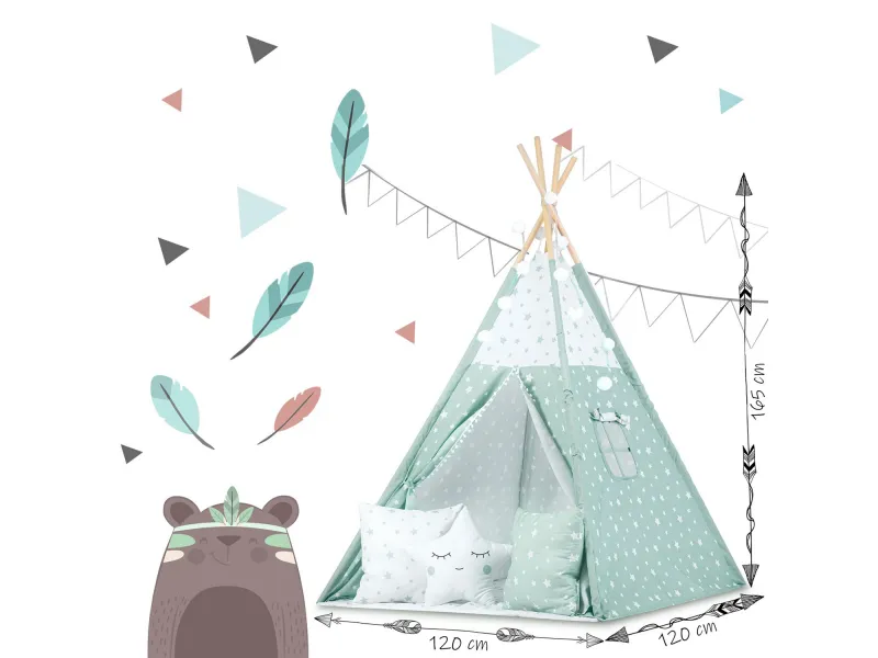 Kids Tent/Tipi with lights (mint in stars)