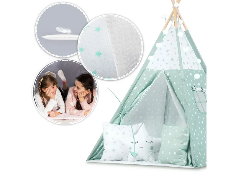 Kids Tent/Tipi with lights (mint in stars)